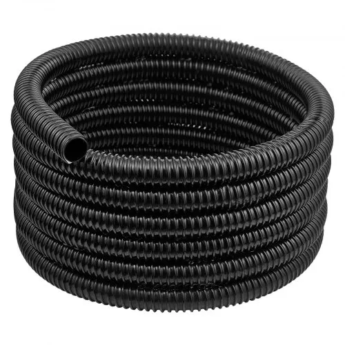 VEVOR 21 ft Corrugated Pond Tubing, 1 inch Inner Diameter, Flexible PVC Hose, Black Drain Pipe, Plastic Corrugated Water Tubing for Pond, Pump, Fountain, Garden, Swimming Pools, Filters, (1 pcs)