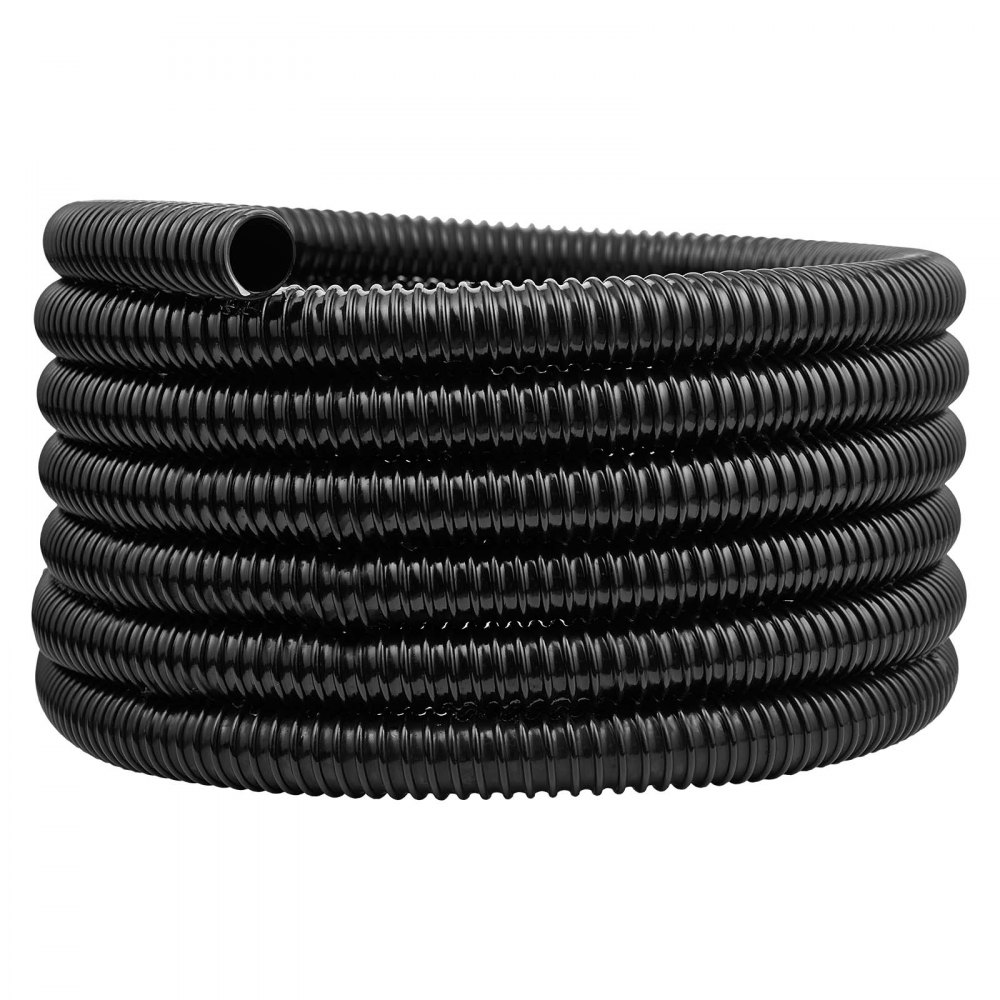 VEVOR 21 ft Corrugated Pond Tubing, 1 inch Inner Diameter, Flexible PVC Hose, Black Drain Pipe, Plastic Corrugated Water Tubing for Pond, Pump, Fountain, Garden, Swimming Pools, Filters, (1 pcs)
