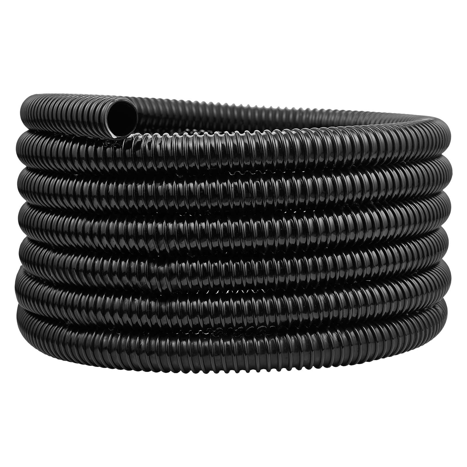 VEVOR 21 ft Corrugated Pond Tubing, 1 inch Inner Diameter, Flexible PVC Hose, Black Drain Pipe, Plastic Corrugated Water Tubing for Pond, Pump, Fountain, Garden, Swimming Pools, Filters, (1 pcs)