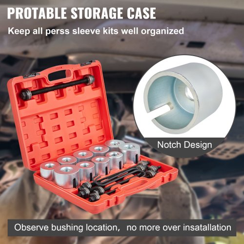 VEVOR 27 PCS Pull and Press Sleeve Kit, 45# Steel Removal Installation Bushes Bearings Tool Kit, Bush Removal Insertion Sleeve Tool Set Works on Most Cars and LCV, HGV Engines
