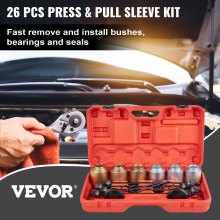 VEVOR Kit de 26 bucăți pentru tragere și apăsare, 45 # de oțel pentru instalare, trusă pentru rulmenți, set de instrumente pentru îndepărtarea bucșelor, set de instrumente pentru inserare, funcționează la majoritatea mașinilor și motoarelor LCV, HGV