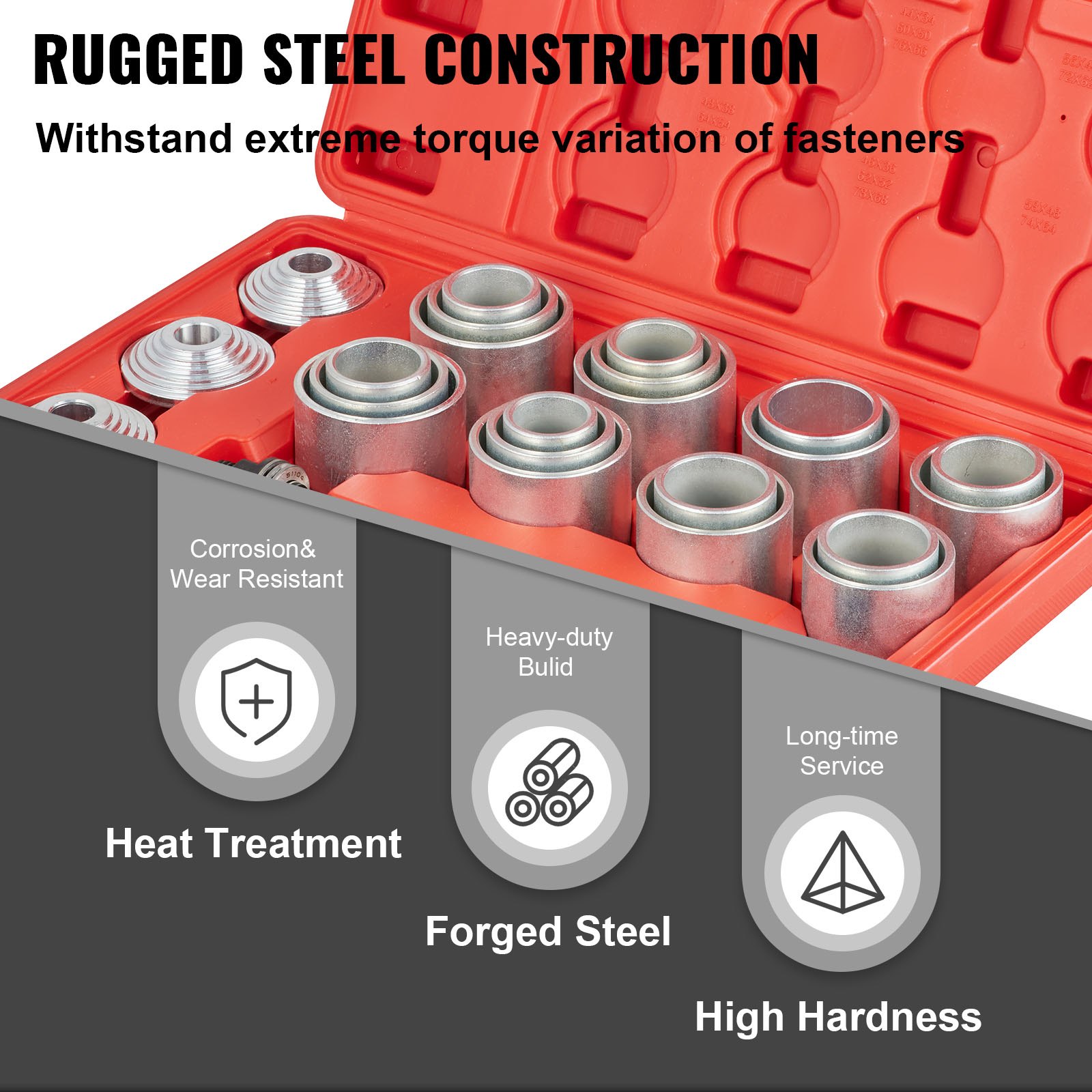 VEVOR Press and Pull Sleeve Kit Bush Bearing Removal Kit  28PCS 45#  Steel & Case