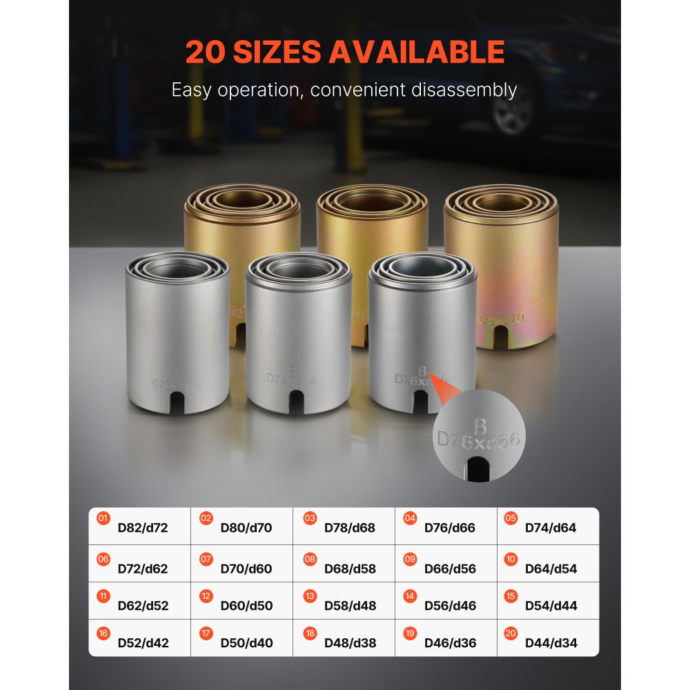 VEVOR Pull and Press Sleeve Kit, 26 PCS, Steel Bush Removal Insertion Sleeve Tools with Carrying Case, Compatible with LCV and HGV Engines, for Removing and Installing Bushings, Bearings, and Seals