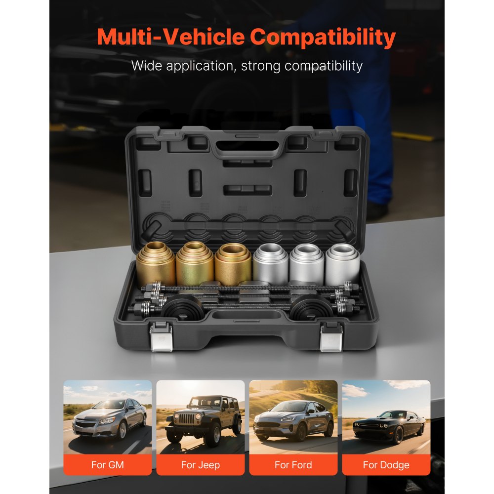 VEVOR Pull and Press Sleeve Kit, 26 PCS, Steel Bush Removal Insertion Sleeve Tools with Carrying Case, Compatible with LCV and HGV Engines, for Removing and Installing Bushings, Bearings, and Seals