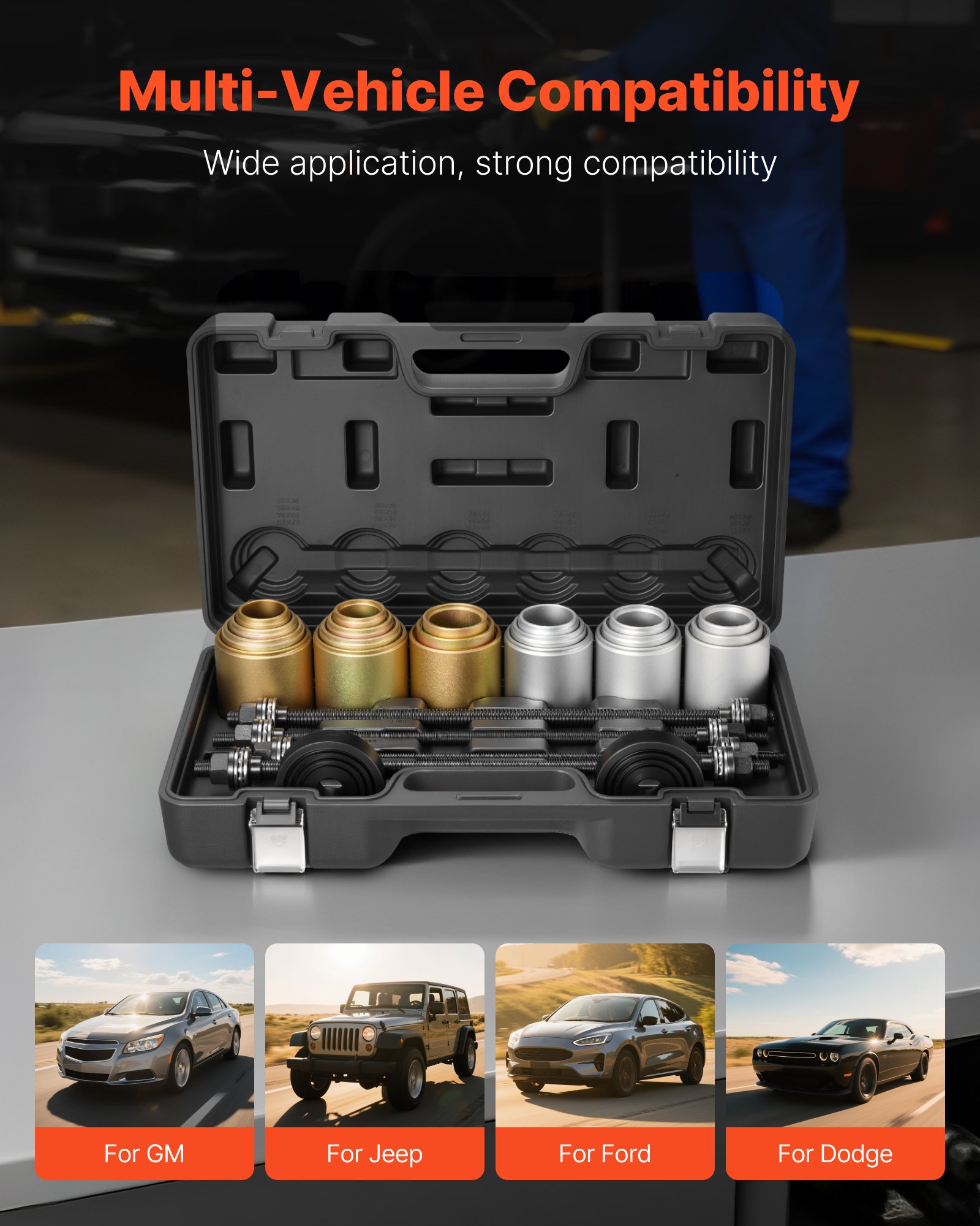 VEVOR Pull and Press Sleeve Kit, 26 PCS, Steel Bush Removal Insertion Sleeve Tools with Carrying Case, Compatible with LCV and HGV Engines, for Removing and Installing Bushings, Bearings, and Seals