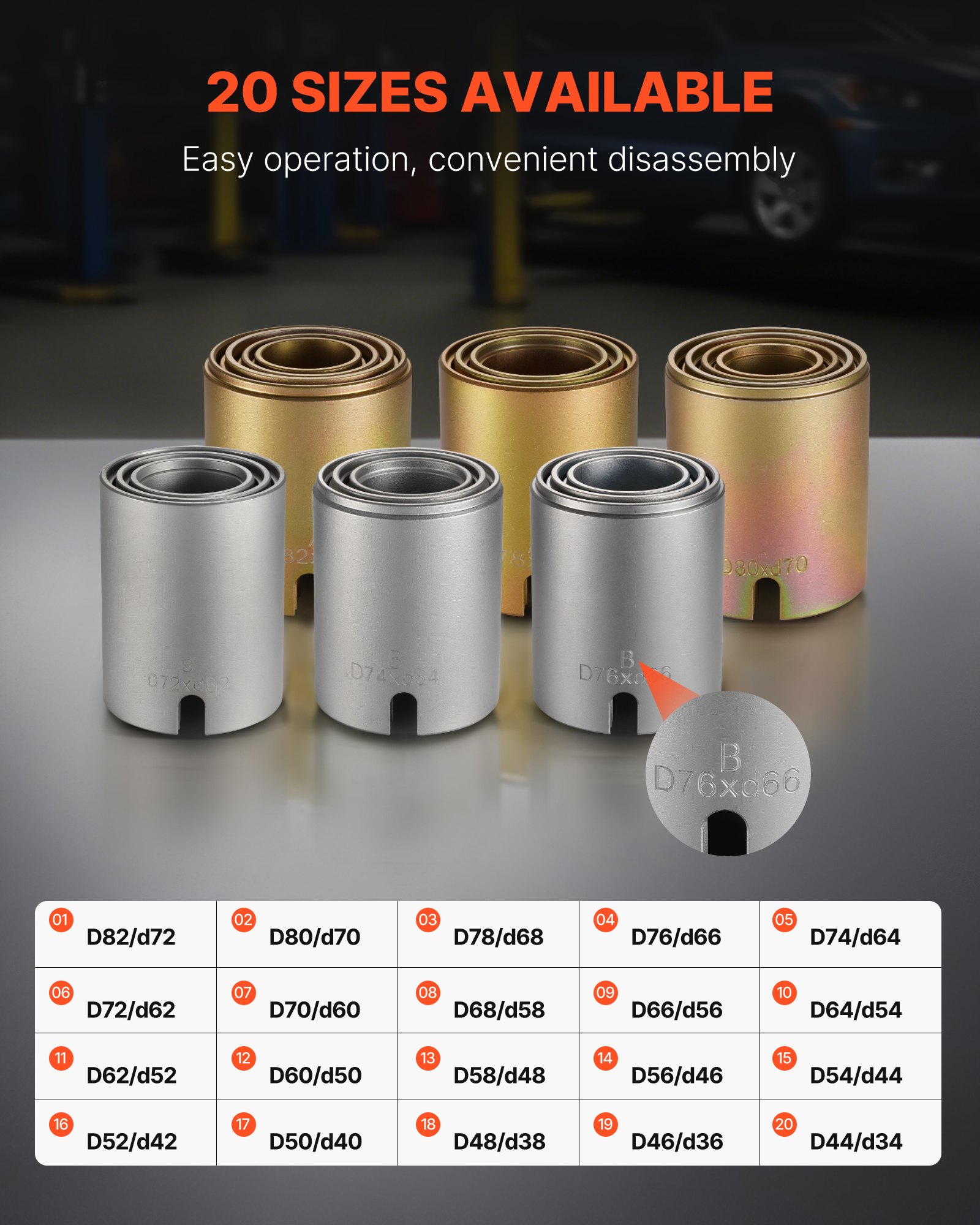 VEVOR Pull and Press Sleeve Kit, 26 PCS, Steel Bush Removal Insertion Sleeve Tools with Carrying Case, Compatible with LCV and HGV Engines, for Removing and Installing Bushings, Bearings, and Seals