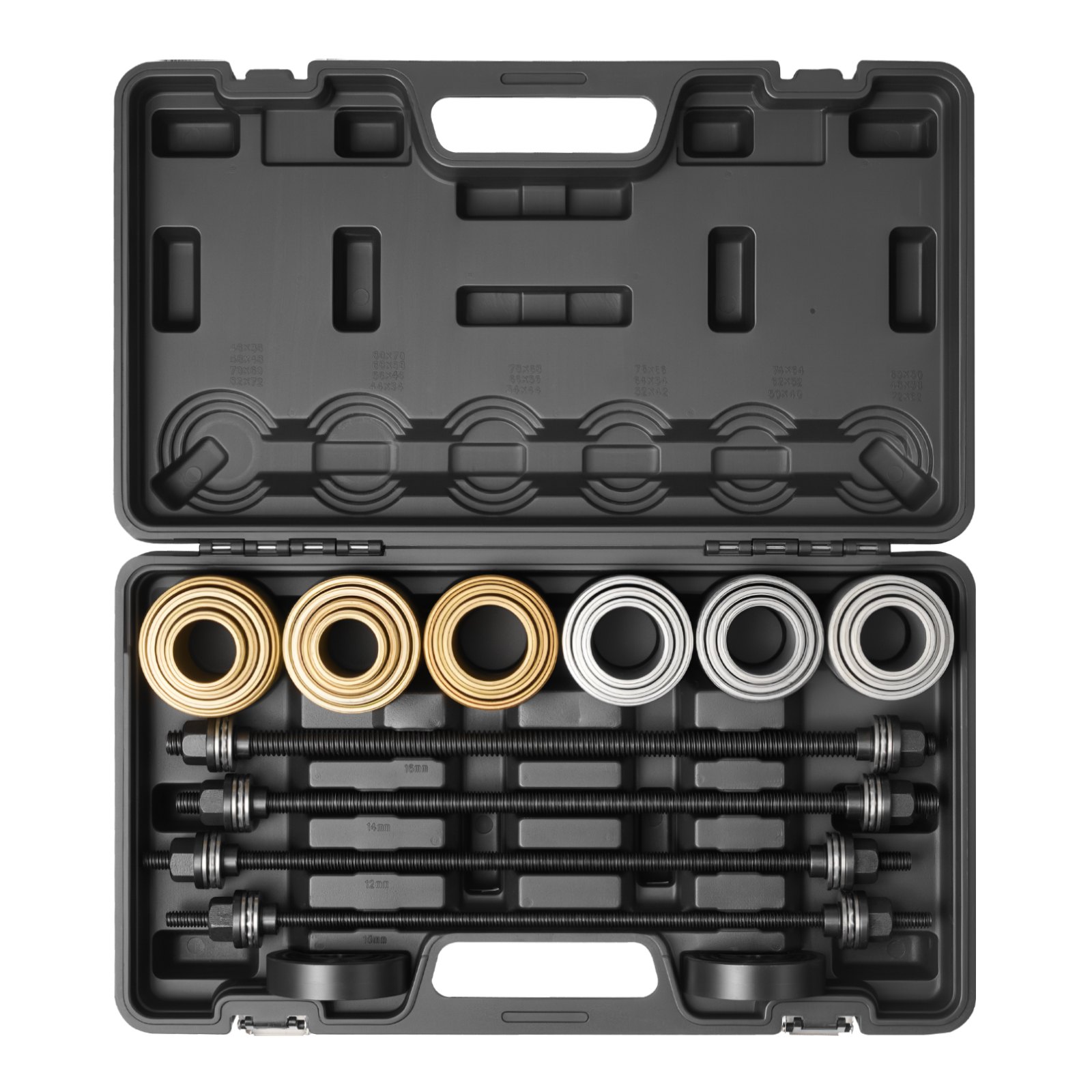 VEVOR Pull and Press Sleeve Kit, 26 PCS, Steel Bush Removal Insertion Sleeve Tools with Carrying Case, Compatible with LCV and HGV Engines, for Removing and Installing Bushings, Bearings, and Seals
