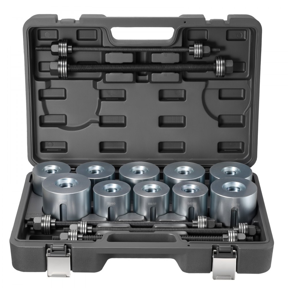 VEVOR Pull and Press Sleeve Kit, 27 PCS, Steel Bush Removal Insertion Sleeve Tools with Carrying Case, Compatible with LCV and HGV Engines, for Removing and Installing Bushings, Bearings, and Seals