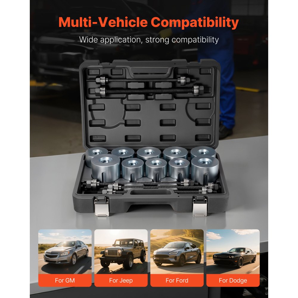 VEVOR Pull and Press Sleeve Kit, 27 PCS, Steel Bush Removal Insertion Sleeve Tools with Carrying Case, Compatible with LCV and HGV Engines, for Removing and Installing Bushings, Bearings, and Seals
