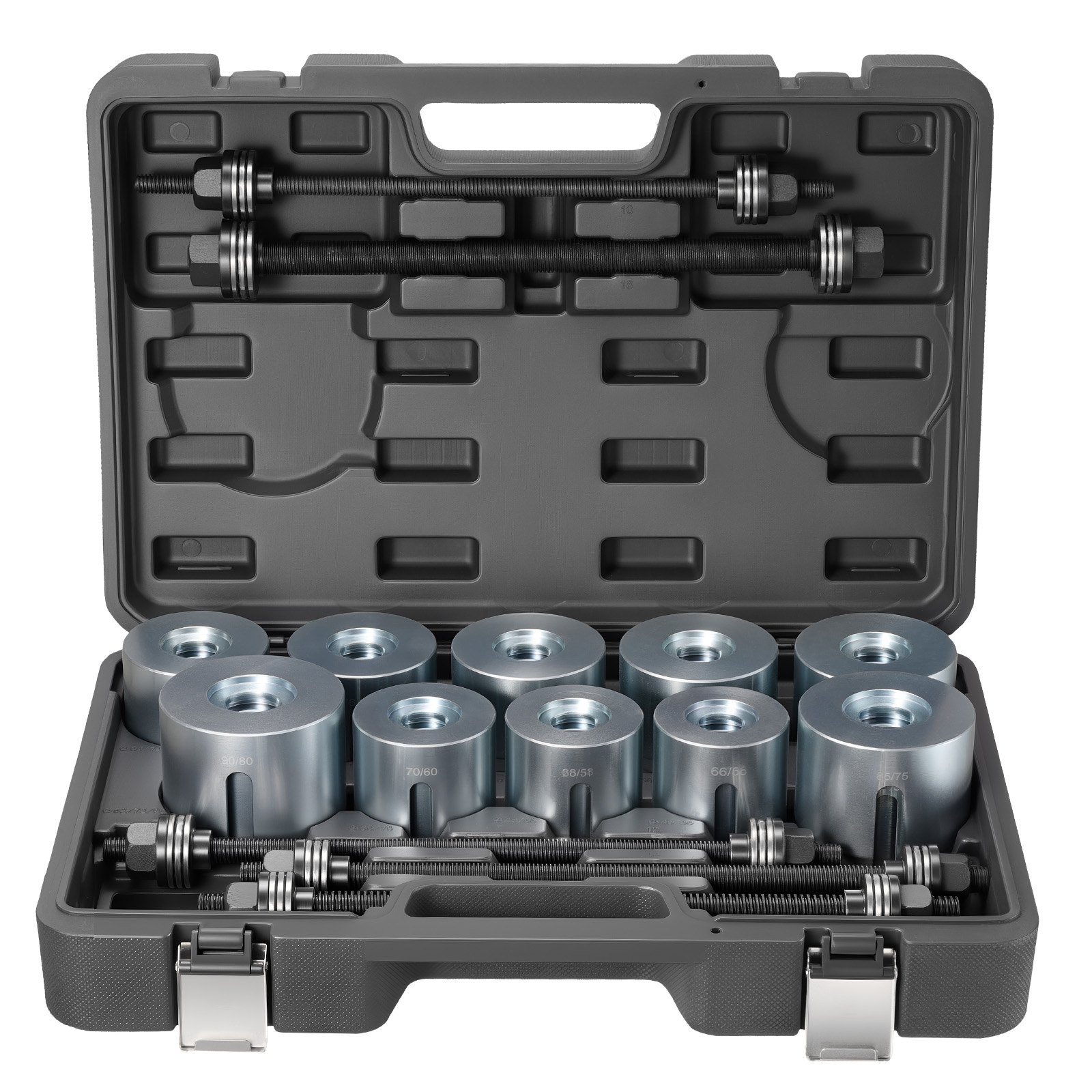 VEVOR Pull and Press Sleeve Kit, 27 PCS, Steel Bush Removal Insertion Sleeve Tools with Carrying Case, Compatible with LCV and HGV Engines, for Removing and Installing Bushings, Bearings, and Seals