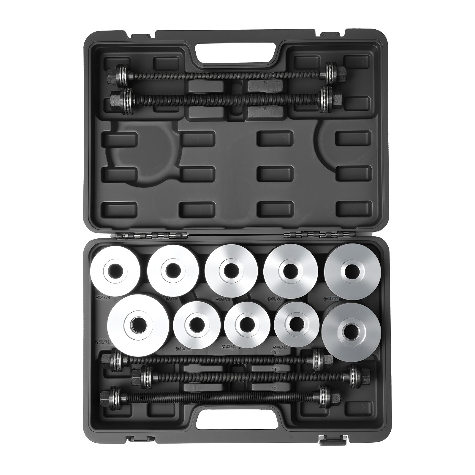 VEVOR Pull and Press Sleeve Kit, 27 PCS, Steel Bush Removal Insertion Sleeve Tools with Carrying Case, Compatible with LCV and HGV Engines, for Removing and Installing Bushings, Bearings, and Seals
