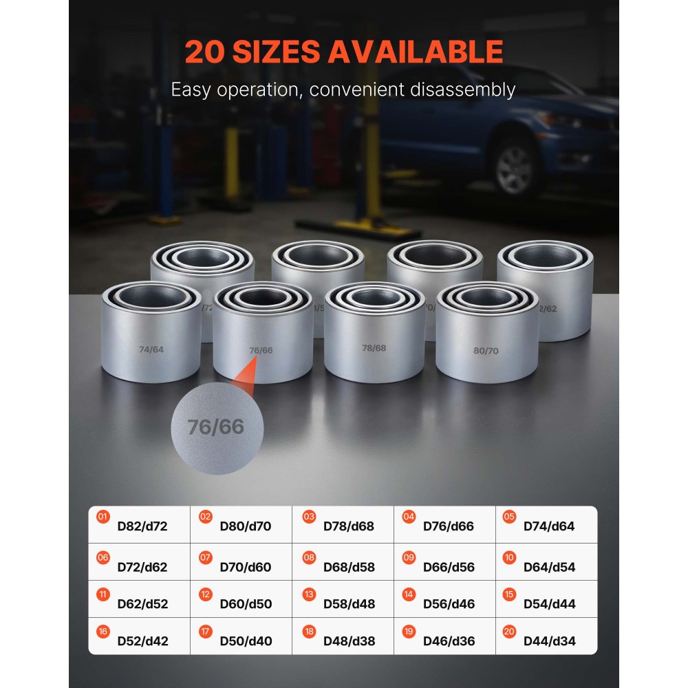 VEVOR Pull and Press Sleeve Kit, 28 PCS, Steel Bush Removal Insertion Sleeve Tools with Carrying Case, Compatible with LCV and HGV Engines, for Removing and Installing Bushings, Bearings, and Seals