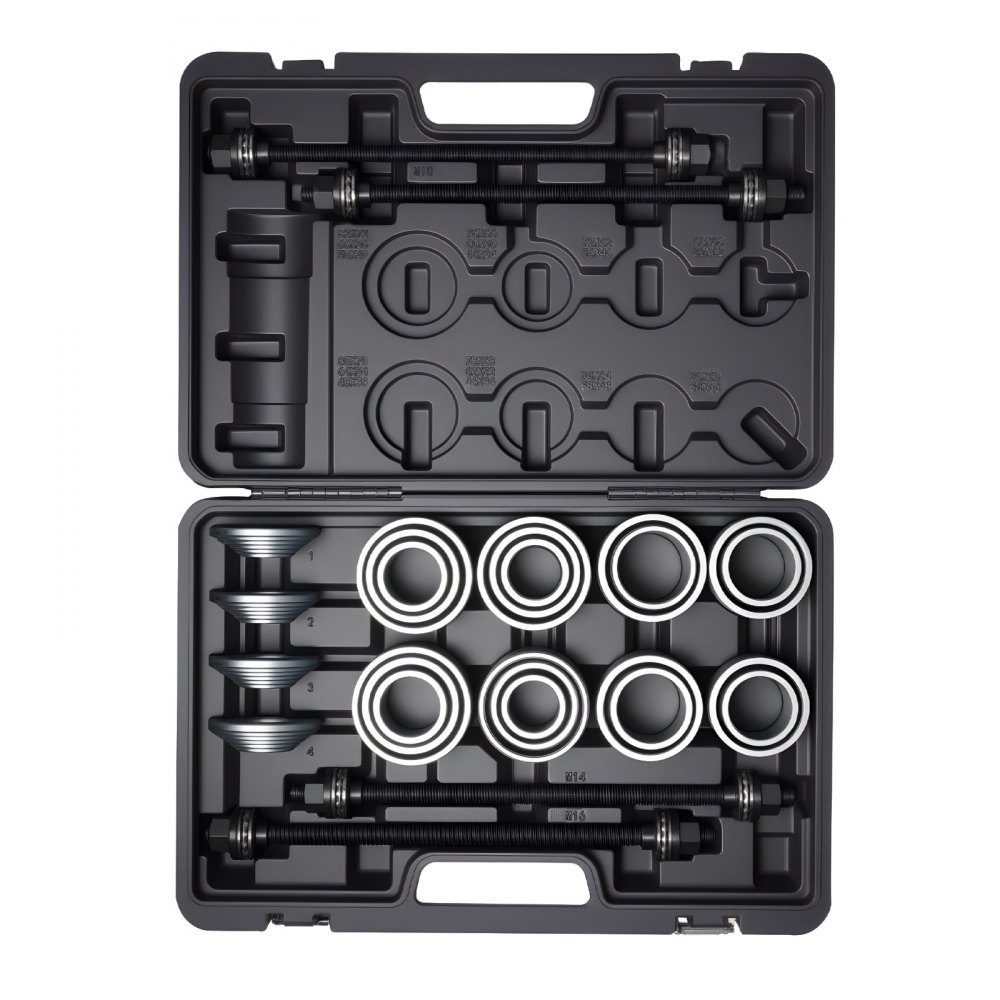 VEVOR Pull and Press Sleeve Kit, 28 PCS, Steel Bush Removal Insertion Sleeve Tools with Carrying Case, Compatible with LCV and HGV Engines, for Removing and Installing Bushings, Bearings, and Seals