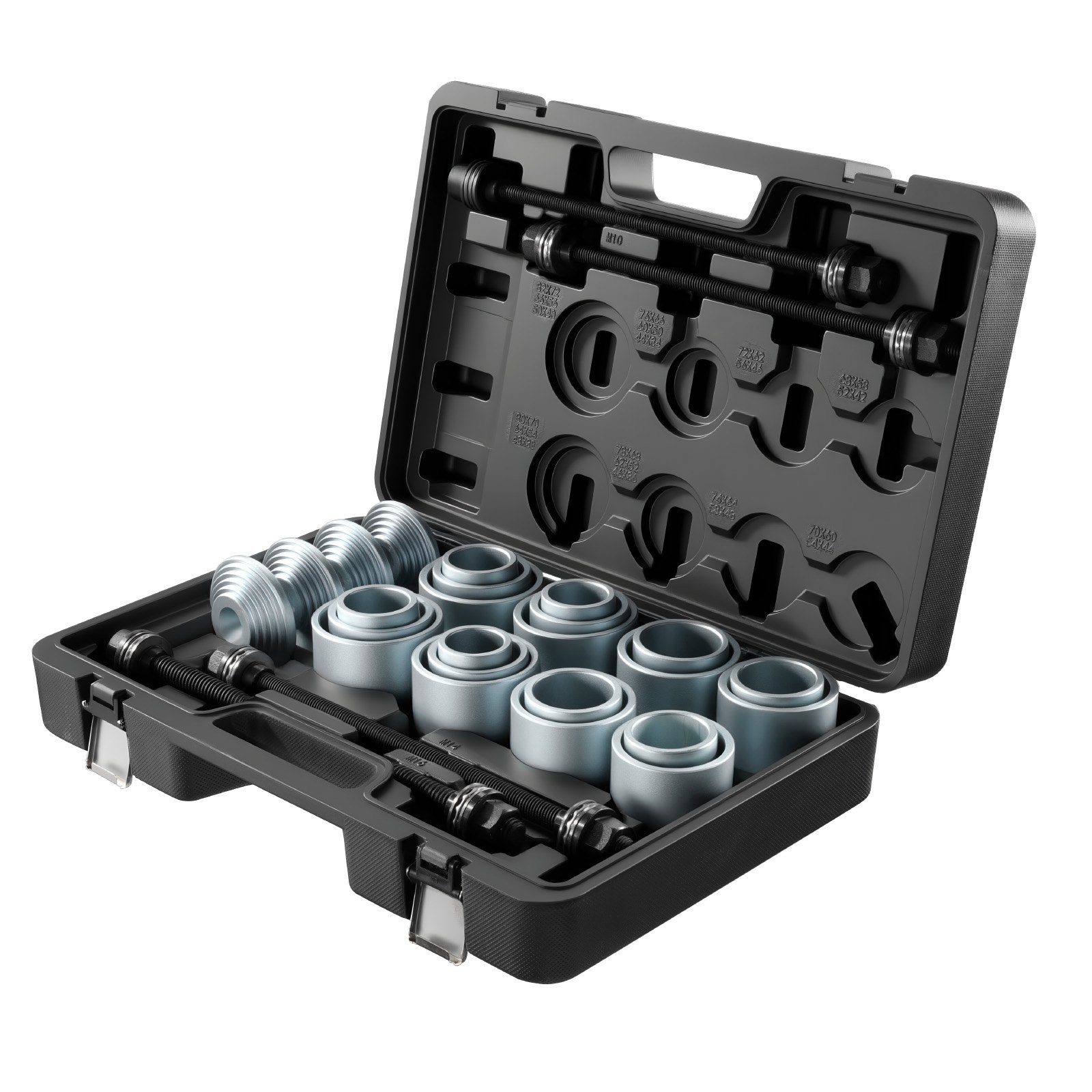 VEVOR Pull and Press Sleeve Kit, 28 PCS, Steel Bush Removal Insertion Sleeve Tools with Carrying Case, Compatible with LCV and HGV Engines, for Removing and Installing Bushings, Bearings, and Seals