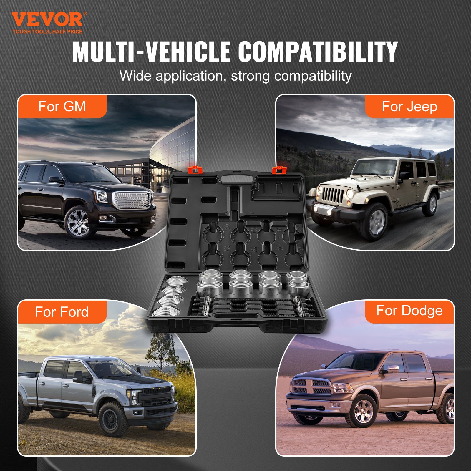 VEVOR 28 PCS Pull and Press Sleeve Kit, Steel Bush Bearing Removal and Installation Set, Bush Removal Insertion Sleeve Tools with Carrying Case, Multi-Vehicle Compatibility for LCV and HGV Engines