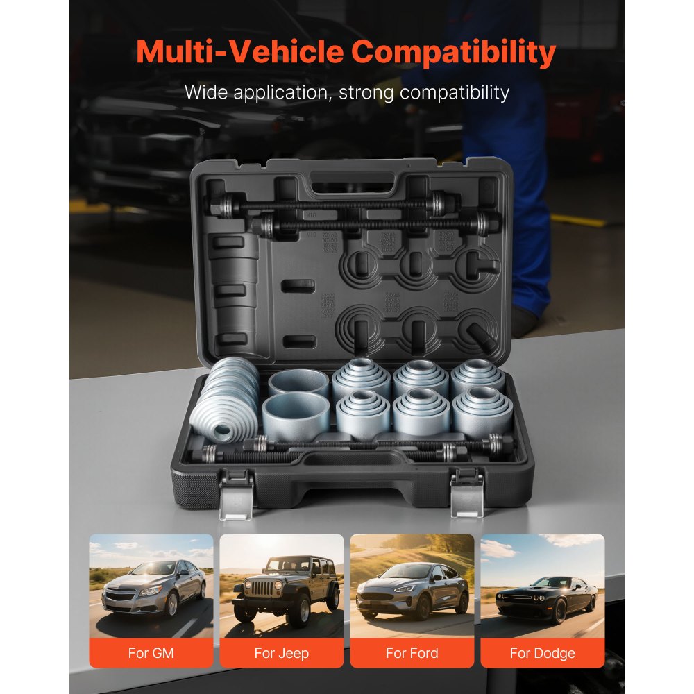 VEVOR Pull and Press Sleeve Kit, 36 PCS, Steel Bush Removal Insertion Sleeve Tools with Carrying Case, Compatible with LCV and HGV Engines, for Removing and Installing Bushings, Bearings, and Seals