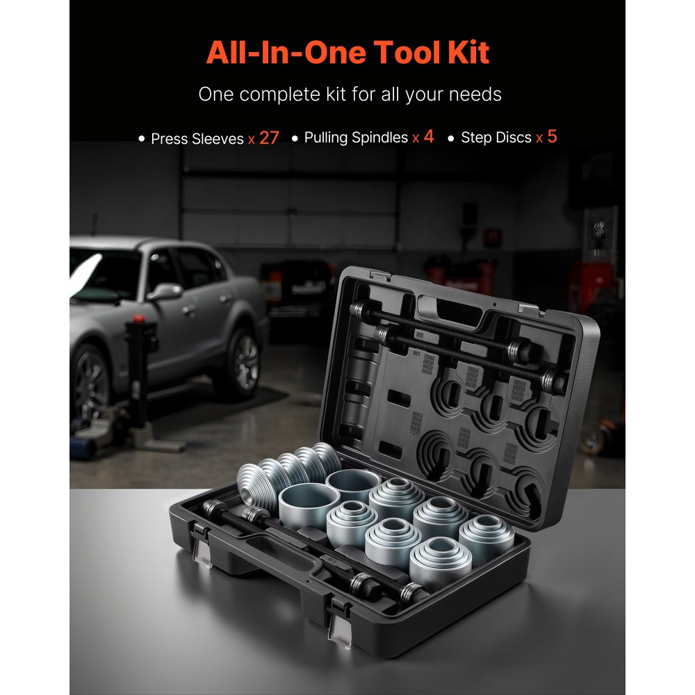 VEVOR Pull and Press Sleeve Kit, 36 PCS, Steel Bush Removal Insertion Sleeve Tools with Carrying Case, Compatible with LCV and HGV Engines, for Removing and Installing Bushings, Bearings, and Seals