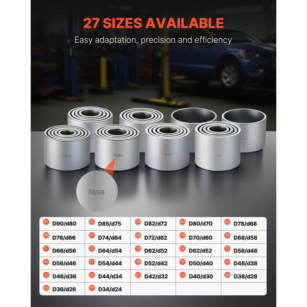 VEVOR Pull and Press Sleeve Kit, 36 PCS, Steel Bush Removal Insertion Sleeve Tools with Carrying Case, Compatible with LCV and HGV Engines, for Removing and Installing Bushings, Bearings, and Seals