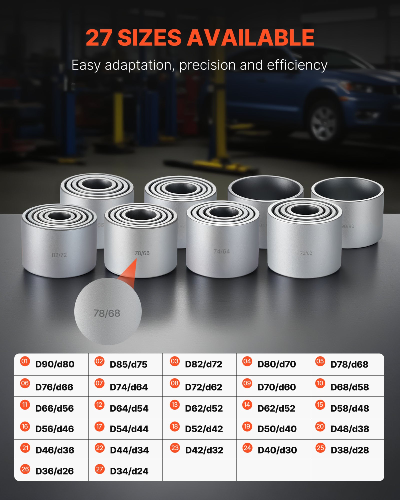 VEVOR Pull and Press Sleeve Kit, 36 PCS, Steel Bush Removal Insertion Sleeve Tools with Carrying Case, Compatible with LCV and HGV Engines, for Removing and Installing Bushings, Bearings, and Seals