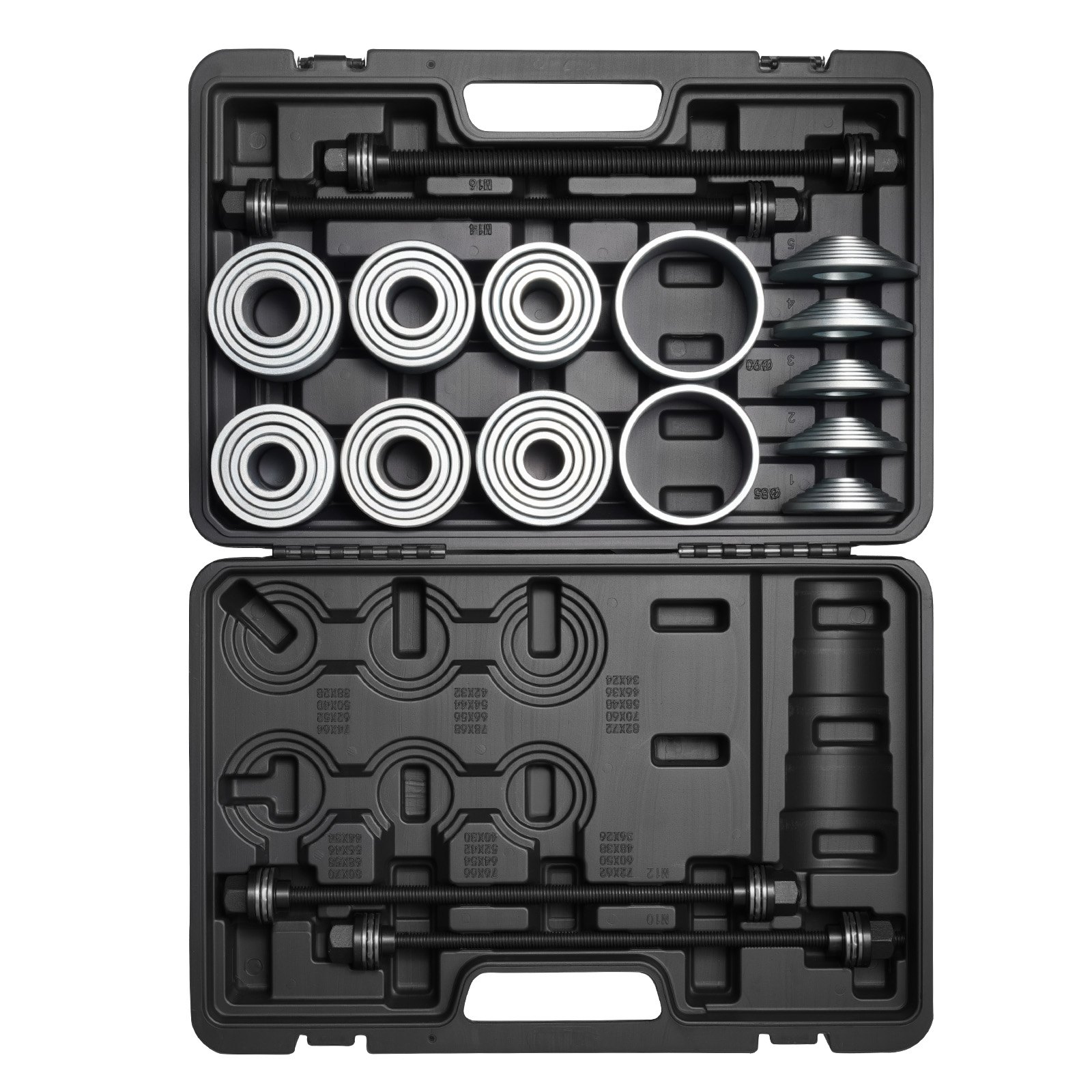 VEVOR Pull and Press Sleeve Kit, 36 PCS, Steel Bush Removal Insertion Sleeve Tools with Carrying Case, Compatible with LCV and HGV Engines, for Removing and Installing Bushings, Bearings, and Seals