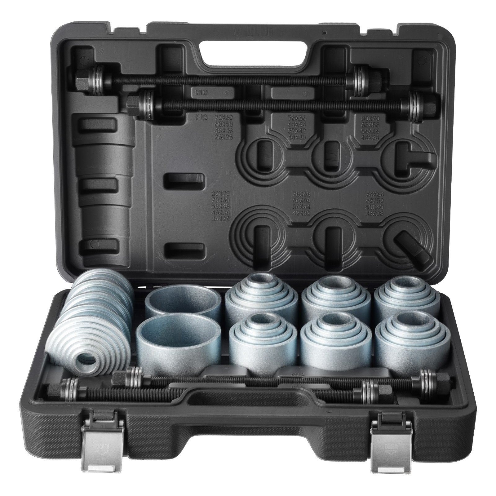 VEVOR Pull and Press Sleeve Kit, 36 PCS, Steel Bush Removal Insertion Sleeve Tools with Carrying Case, Compatible with LCV and HGV Engines, for Removing and Installing Bushings, Bearings, and Seals