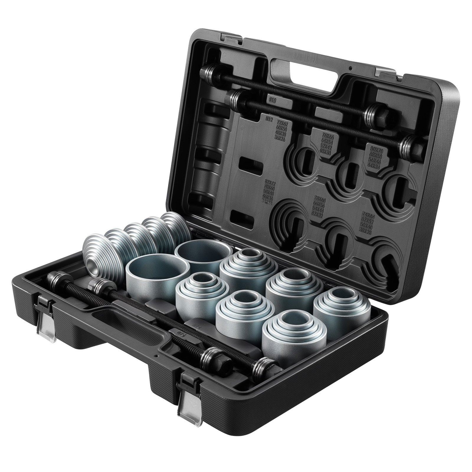 VEVOR Pull and Press Sleeve Kit, 36 PCS, Steel Bush Removal Insertion Sleeve Tools with Carrying Case, Compatible with LCV and HGV Engines, for Removing and Installing Bushings, Bearings, and Seals