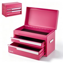VEVOR Steel Tool Box with 2 Drawers and Top Storage Portable Metal Toolbox, for Garage Workshop Repair Shop Workbench, Magnetic Design, Heavy Duty Tool Storage Cabinet Organizer, with Liners, Pink