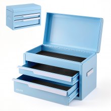 VEVOR Steel Tool Box with 2 Drawers and Top Storage Portable Metal Toolbox, for Garage Workshop Repair Shop Workbench, Magnetic Design, Heavy Duty Tool Storage Cabinet Organizer, with Liners, Blue