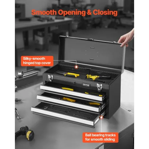 Terasest tööriistakast 520 mm, 3 sahtliga, must — pilt 4