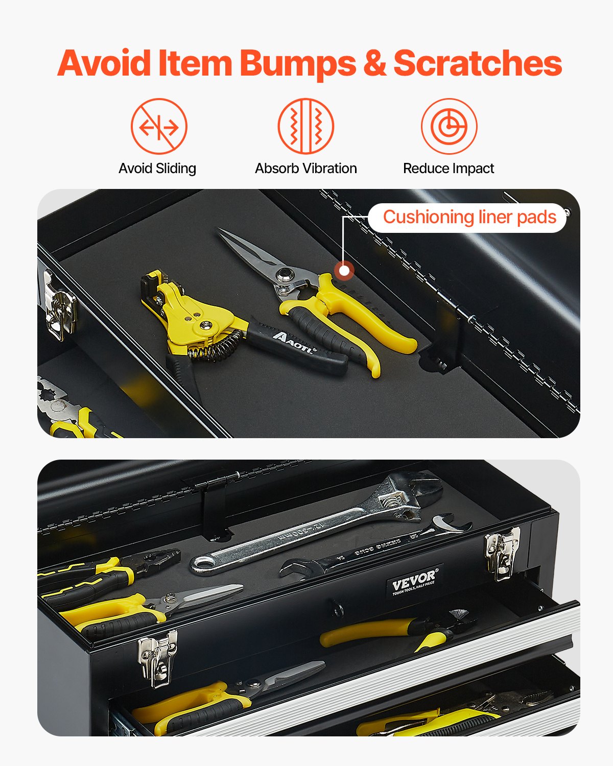 VEVOR Metal Tool Box, 20.5-inch, Portable Metal Tool Box with 4 Drawers, Small Tool Chest with EVA Liners, Ball Bearing Slide Drawers Locking & Powder Coated Finish, Multi-Function Tool Organizer