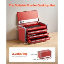 VEVOR Tool Box 218.4 mm Portable Metal Tool Box 3 Drawers Tool Organizer Red