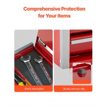 VEVOR Tool Box 218.4 mm Portable Metal Tool Box 3 Drawers Tool Organizer Red