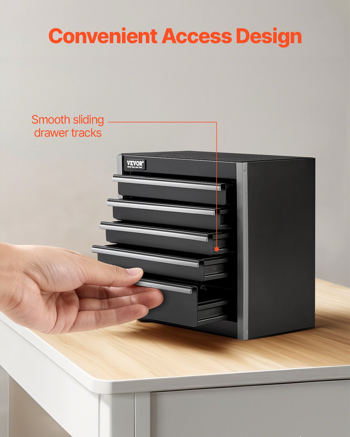 VEVOR Metal Tool Box, 8.6-inch, Portable Metal Tool Box with 5 Drawers, Small Tool Chest with EVA Liners and PP Feet Pads, Heavy-Duty Steel With Ball Bearing Opening and Powder Coated Finish, Black