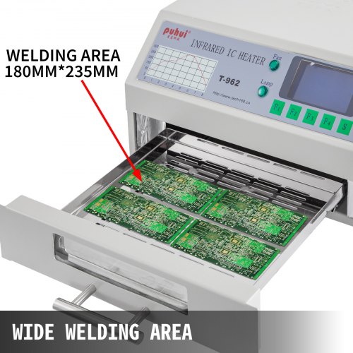 VEVOR Reflow Oven T962 220V Reflow Soldering Machine 800W 180x235 mm SMD SMT BGA Professional Automatic Infrared Heater Soldering Machine W/Smoke Exhaust Chimney Cooling Efficiency