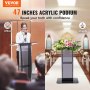 VEVOR Acrylic Podium, 47" Acrylic Podium Stand with Wide Reading Surface & Storage Shelf, Floor-standing Clear Pulpits Acrylic for Church Office School, Black