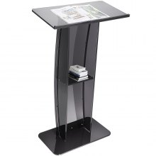 VEVOR Acrylic Podium, 119 cm Tall, Acrylic Podium Stand with Wide Reading Surface & Storage Shelf, Floor-standing Clear Pulpits Acrylic for Church Office School, Black
