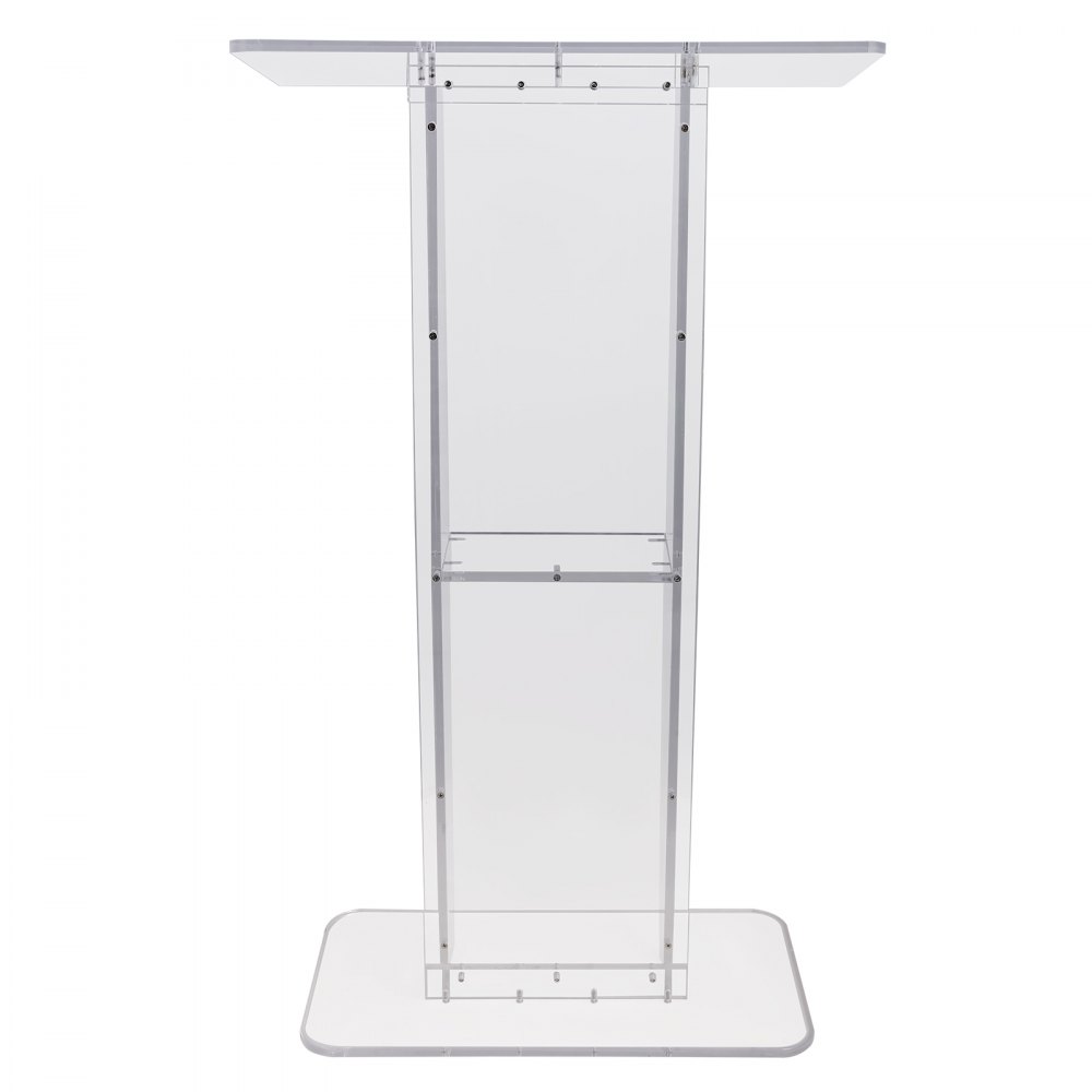 VEVOR Acrylic Podium, 119 cm Tall, Clear Acrylic Podium Stand with Wide Reading Surface & Storage Shelf, Floor-standing Clear Pulpits Acrylic for Church Office School