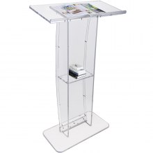 VEVOR Acrylic Podium, 47" Tall, Clear Acrylic Podium Stand with Wide Reading Surface & Storage Shelf, Floor-standing Clear Pulpits Acrylic for Church Office School
