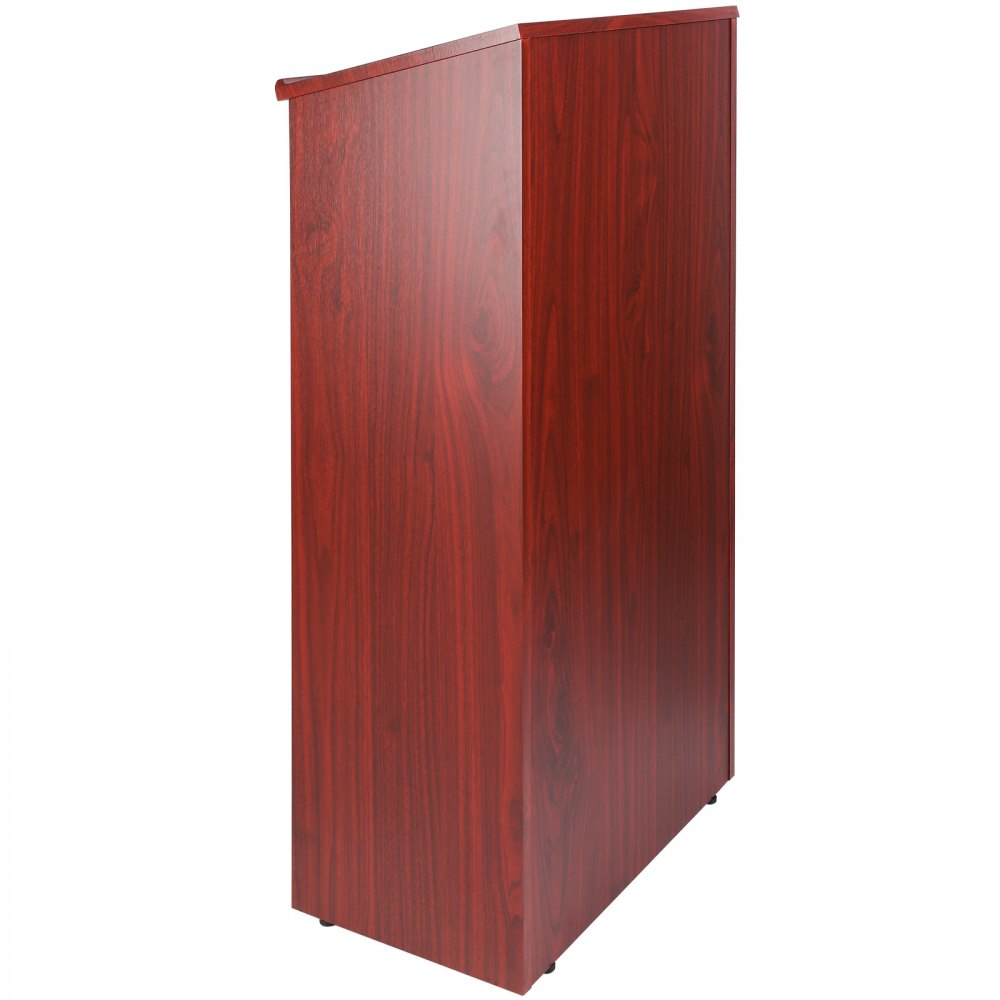 VEVOR podium stand with rich wooden finish and sleek, minimalist design.