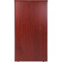mahogany-finish VEVOR podium stand with a sleek, minimalist design and wood grain detail.