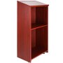 wooden VEVOR podium stand with angled top and open shelves for storage.