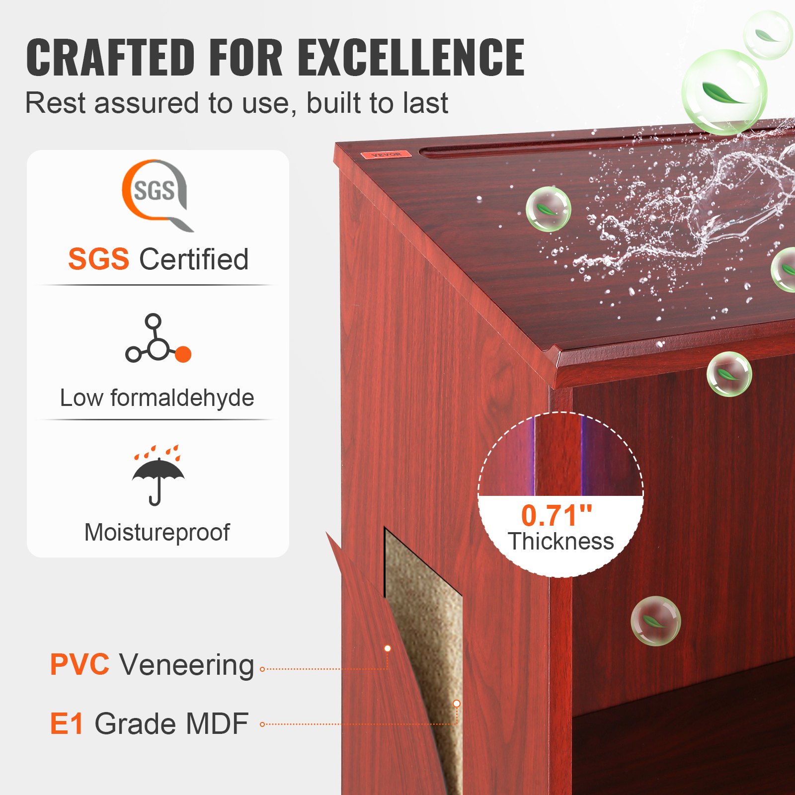 sgs certified VEVOR podium stand, low formaldehyde, moistureproof, 0.71&quot; thick pvc veneered mdf.
