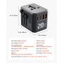 VEVOR Universal Travel Adapter, 5-in-1, International European Power Adapter with 2 USB-C, 2 USB-A Ports, 1 AC Outlet, 4 Different Plugs, Worldwide Plug Adaptor Wall Charger, for Europe UK EU AUS USA