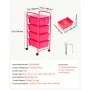 VEVOR Rolling Cart with Drawers, 4 Drawer Storage Organizer, Mobile Utility Cart with Steel Frame, Universal Casters & 2 Brakes, for Office, Classroom, Craft Tools, Garage, Cleaning Supplies, Rose Red