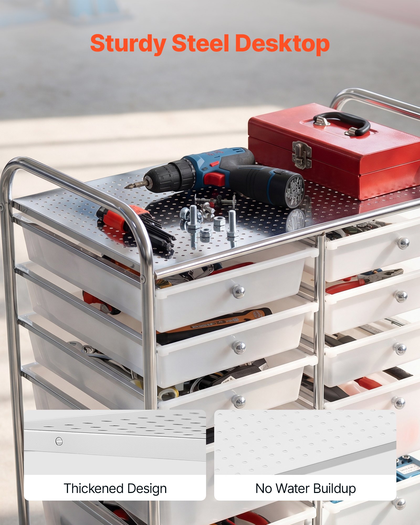 VEVOR Rolling Cart with Drawers, Double Row 12 Drawer Storage Organizer, Mobile Utility Cart with Chrome Steel Frame, Universal Casters & 2 Brakes, for Office, Classroom, Craft Room, Studio, Garage