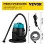 VEVOR Pond Vacuum Cleaner, 1400W Motor in Single Chamber Suction System, 120V Motor with 15 ft Electric Wire, 4 Extended Tubes, 4 Brush Heads, 1 Filter Bag for Multi-use Cleaning Above Ground
