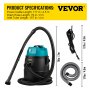 VEVOR Pond Vacuum Cleaner, 1400W Motor in Single Chamber Suction System, 120V Motor w/15 ft Electric Wire, 4 Brush Heads, 4 Extended Tubes, 1 Filter Bag for Multi-use Cleaning Above Ground