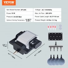 VEVOR Pond Aeration Kit, 4 Outlets Pond Aerator for up to 2000 Gallons, 10 W All-in-One Pond Air Pump Kit with Air Stones, Check Valves, Airline Tubing for Pond, Fish Tank, Aquarium, Hydroponic