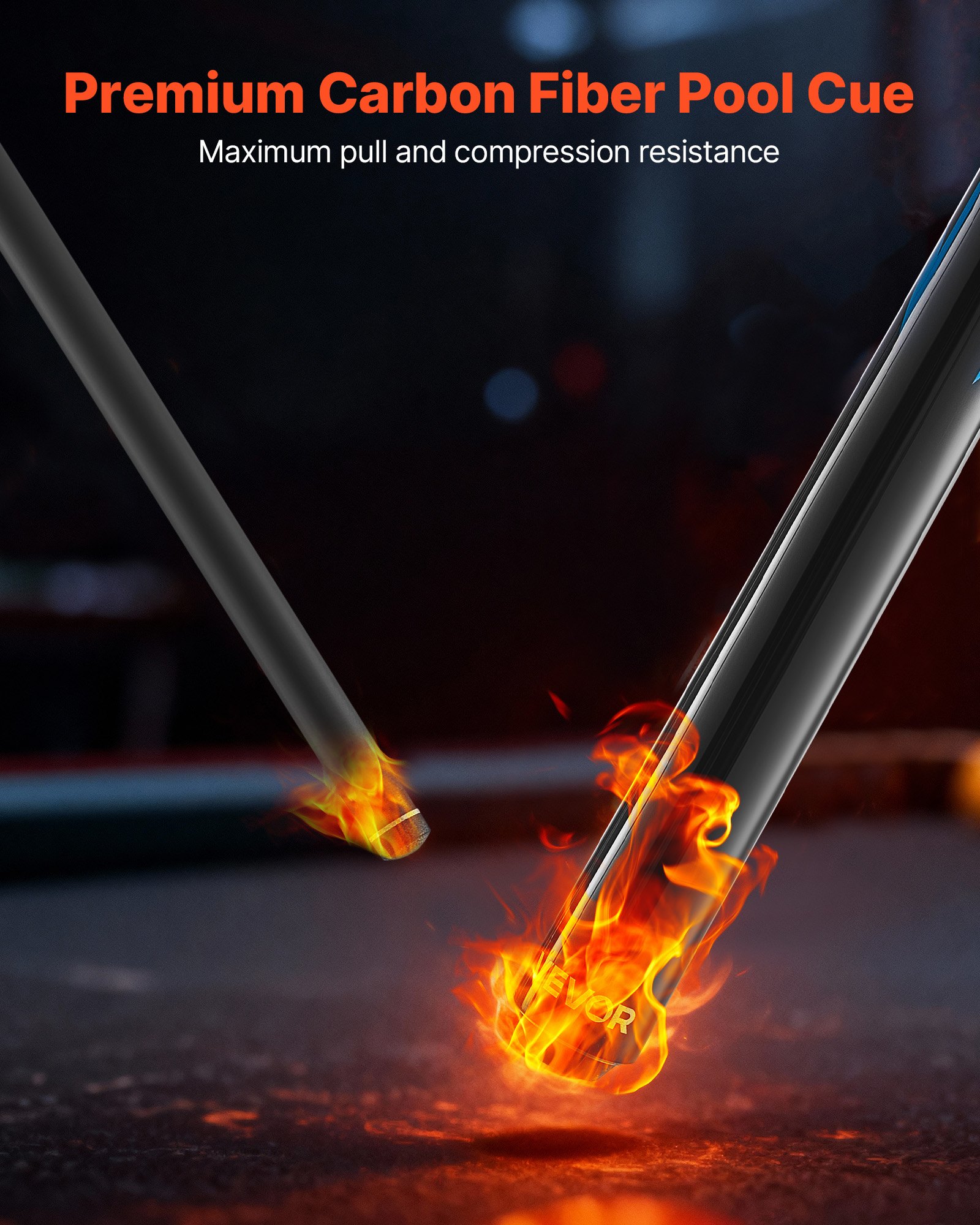 VEVOR Pool Cue, 1 Piece Jump Break Cue, 58 inch & 19.5 oz Break Cues Pool Stick, Breaks Stick with Carbon Fiber Shaft & Maple Cues Butt, Heavy Hitter Breaks Jump Billiard Cue for Adult, Home, Office