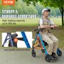 VEVOR Rollator Walker for Seniors and Adult, Lightweight Aluminum Foldable Rolling Walker with Adjustable Seat and Handle, Outdoor Mobility Rollator Walker with 8" All Terrain Wheels, 300LBS Capacity